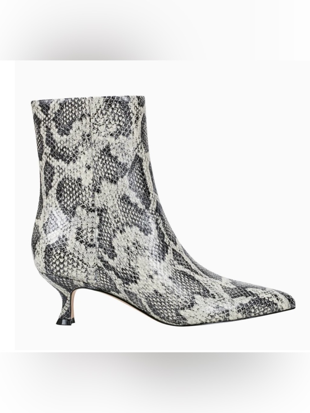 Marc Fisher Snake-Print Pointed Kitten Heel Ankle Boot - White/Black